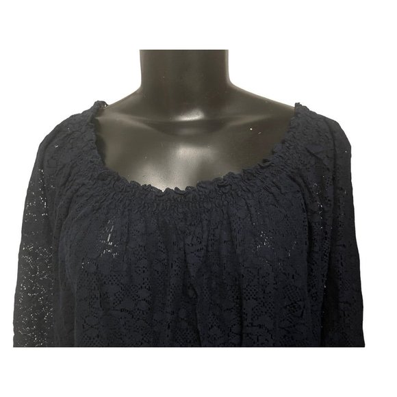 1X Izod Women Sheer Lace Top Elastic Off Shoulder Navy Blue - Picture 7 of 10
